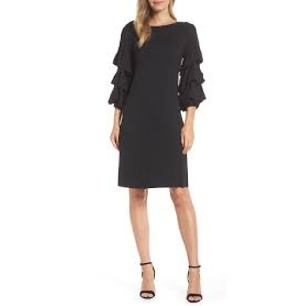 Lilly Pulitzer Leonie Ruffled Tiered Sleeve Dress in Onyx Black Stretch Size XS